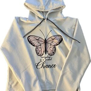 Kids' Cream Hoodie with Butterfly Print
